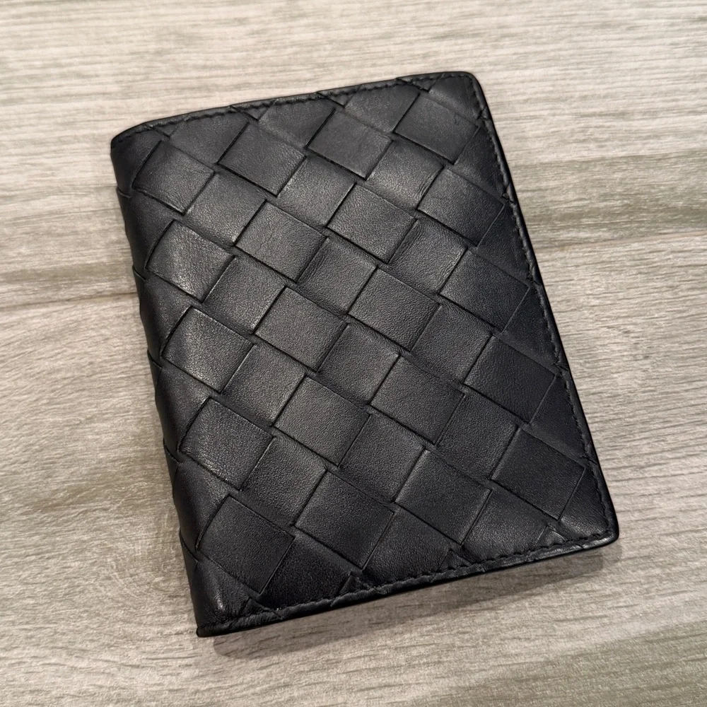 Bottega Veneta Navy Blue Abyss Intrecciato Calfskin Leather Flap Wallet